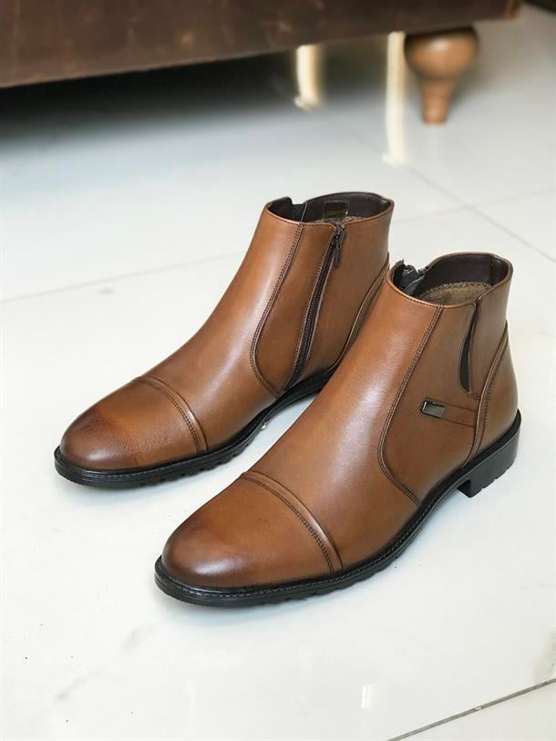 İtalyan stil iç dış naturel deri kışlık erkek bot ayakkabı Taba T6561