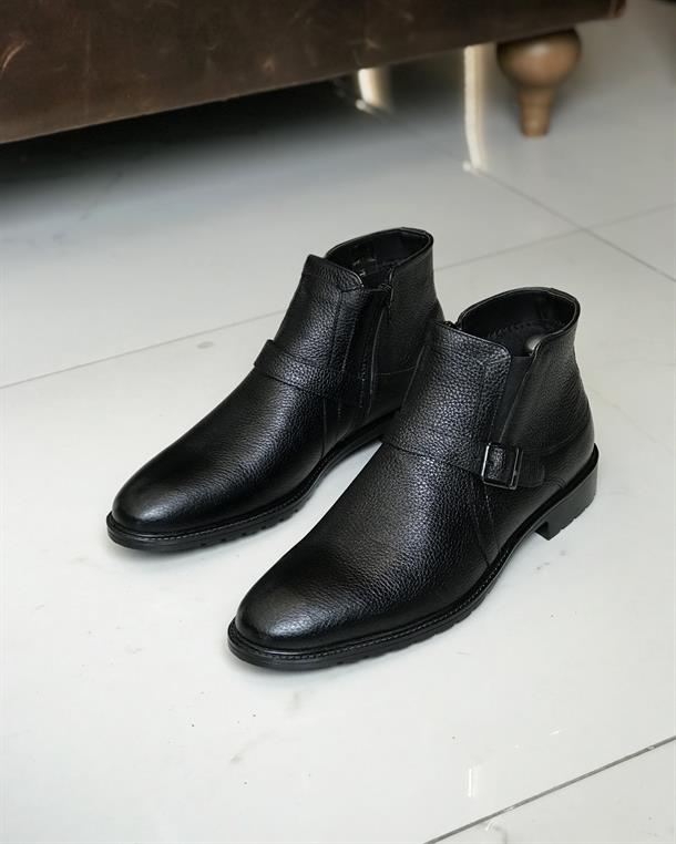 İtalyan stil iç dış naturel deri kışlık erkek bot ayakkabı Siyah T6585