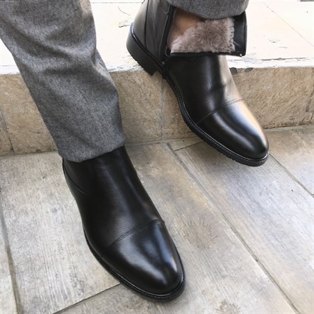 İtalyan stil iç dış naturel deri kışlık erkek bot ayakkabı siyah T4045