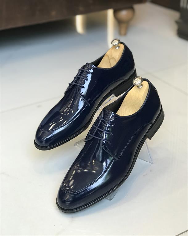 İtalyan stil iç dış naturel deri rugan erkek ayakkabı Lacivert T7856