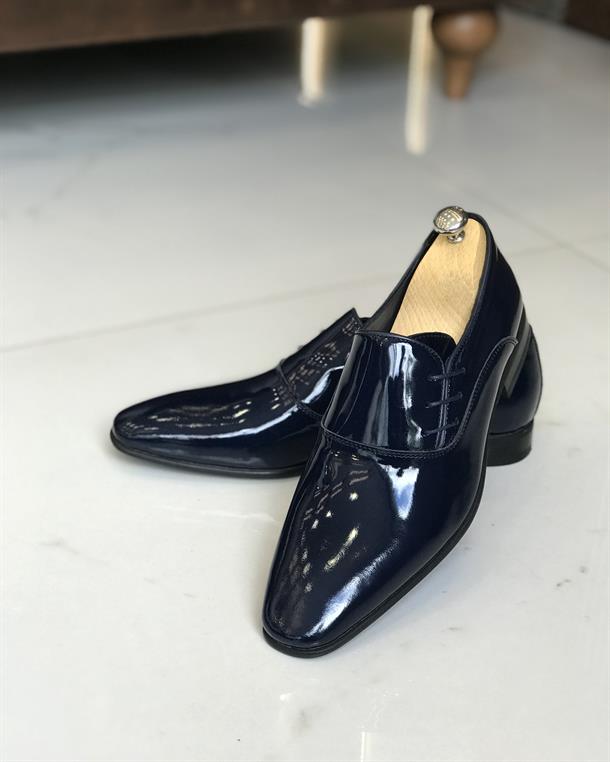 İtalyan stil iç dış naturel rugan deri erkek ayakkabı Lacivert T8882
