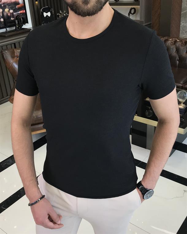 Italian style slim fit crew neck t-shirt black T9388