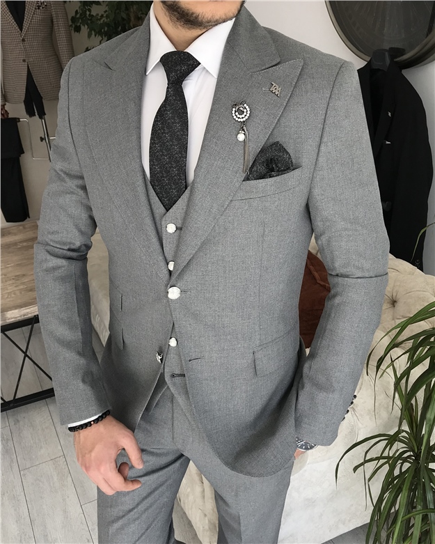 İtalyan stil slim fit ceket yelek pantolon takım elbise Siyah T8355