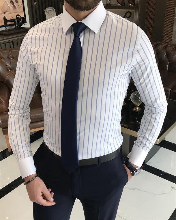 Italian style slim fit satin cotton blend striped men's tie collar ...