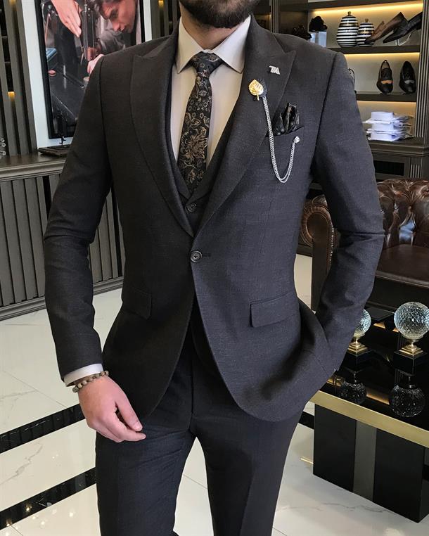 Italian Style Slim Fit Men's Jacket Vest Trousers Suit Brown T9026