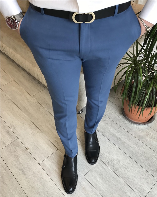 İtalyan stil slim fit erkek kumaş pantolon Petrol T7142