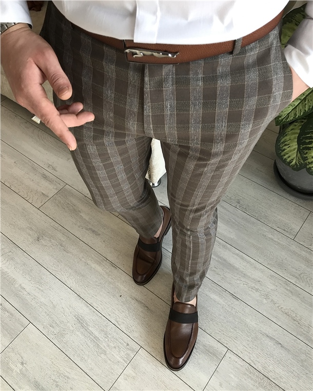 Italian Style Slim Fit Men's Fabric Pants Multicolored T4275