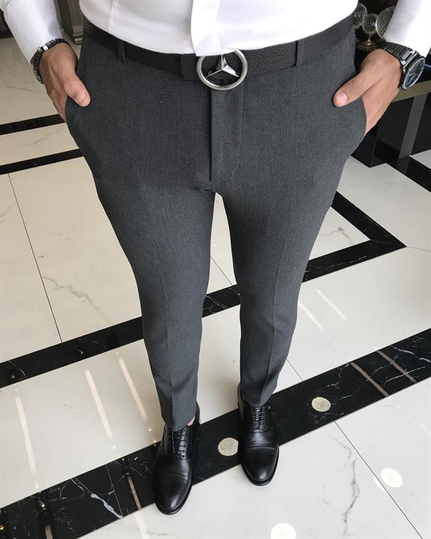 İtalyan stil slim fit erkek kumaş pantolon antrasit T9722