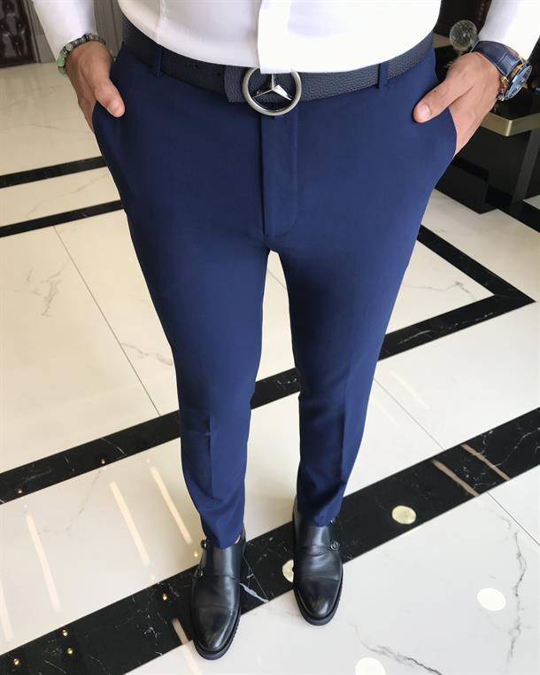 İtalyan stil slim fit erkek kumaş pantolon lacivert T9729