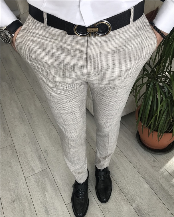 İtalyan stil slim fit erkek pantolon Taş T8272