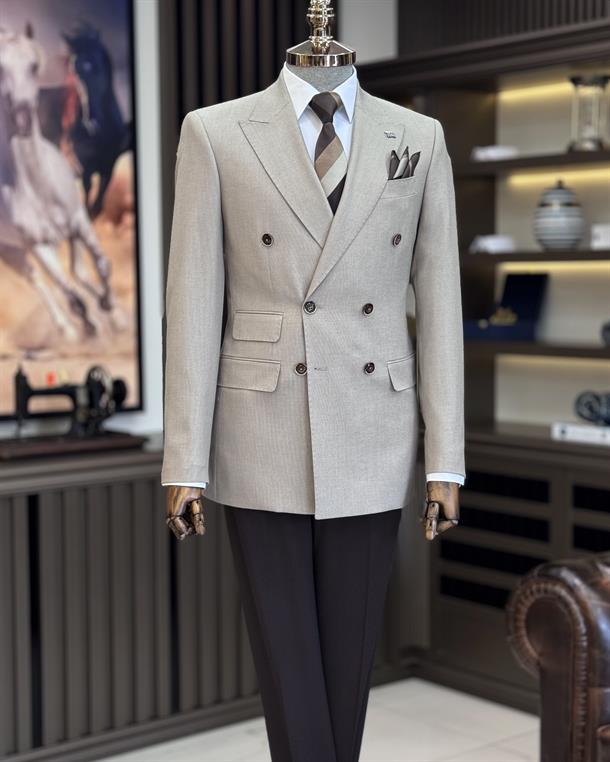 Italian style slim fit peak lapel double breasted men's jacket