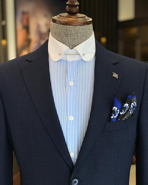 Italian Style Men's Slim Fit Blazer Jacket Navy Blue T7850