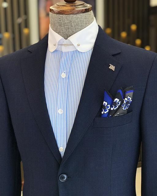Italian Style Men's Slim Fit Blazer Jacket Navy Blue T7850