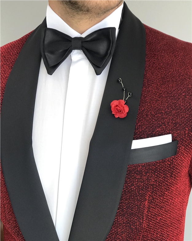 İtalyan kesim erkek damatlık takım elbise Kırmızı T7490