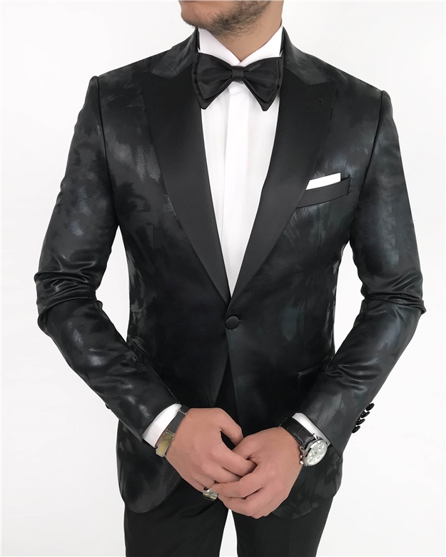 İtalyan kesim erkek damatlık takım elbise Siyah T7503