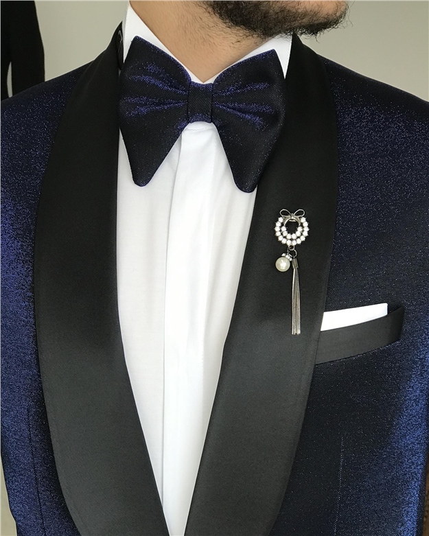 İtalyan kesim erkek damatlık takım elbise Lacivert T7487