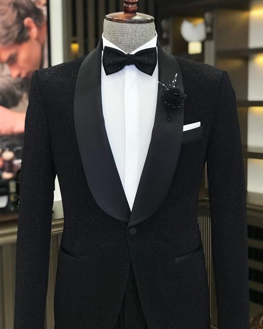 Italian Style Men's Groom Suits Black T7493