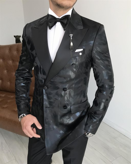 İtalyan kesim erkek damatlık takım elbise siyah T7475
