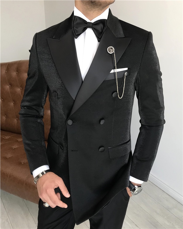 İtalyan kesim erkek damatlık takım elbise siyah T7480