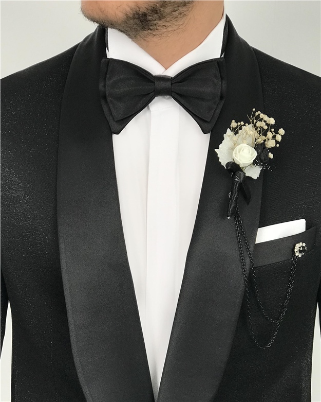 İtalyan kesim erkek damatlık takım elbise Siyah T7488