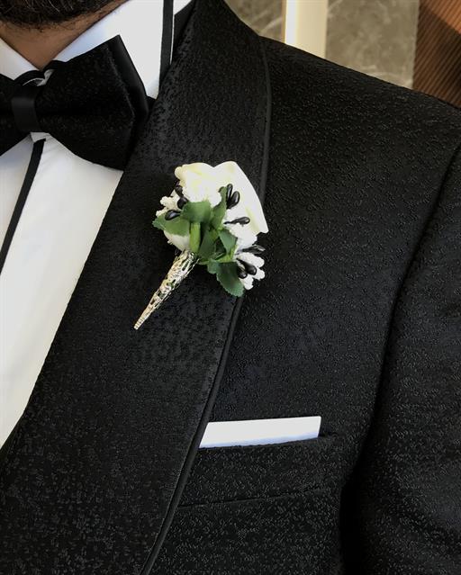 Italian cut slim fit jacket vest trousers groom suit set black T9780