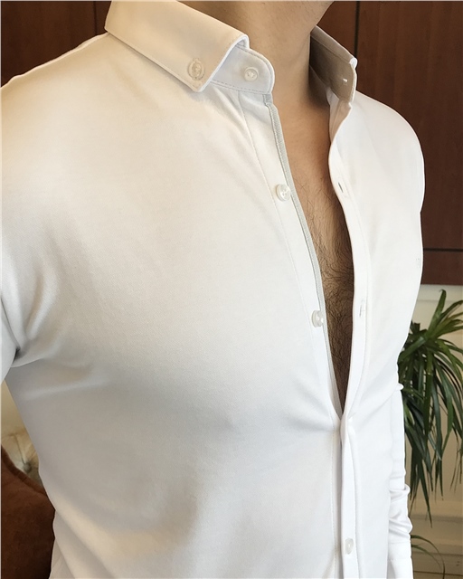İtalyan kesim slim fit erkek küçük yaka gömlek beyaz T7115