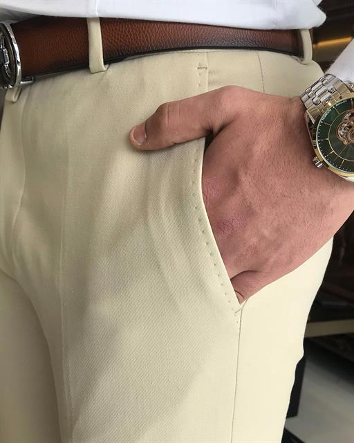 italian slim fit men's trousers beige T9449
