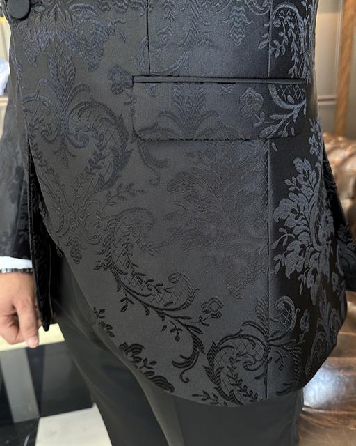 İtalyan kesim slim fit kırlangıç yaka ceket yelek pantolon damatlık set siyah T10231