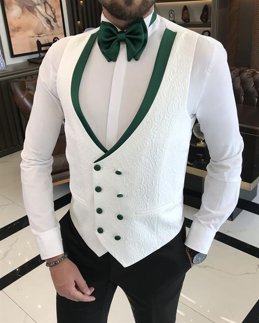 Italian cut slim fit swallow collar jacket vest trousers groom suit set white T9627