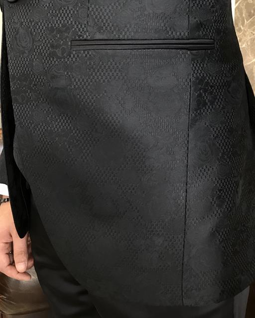 Italian cut slim fit shawl collar jacket vest trousers groom suit set black T9622