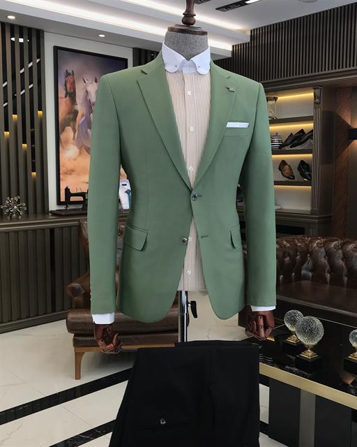 Italian Style Battal Blazer Men's Single Jacket Khaki T7692