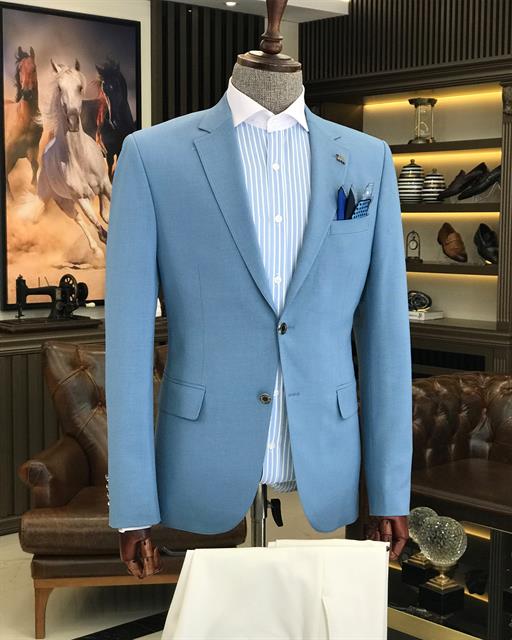 Italian Style Battal Blazer Men's Single Jacket Blue T7693