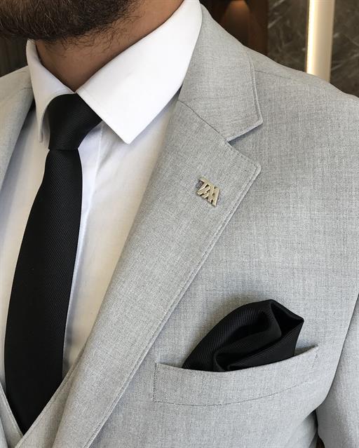Italian style oversize jacket vest pant suit gray T9567