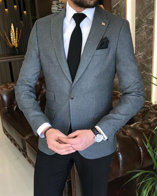 Italian Style Blazer Men's Single Jacket Gray T8789