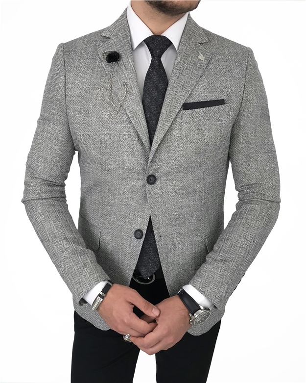 İtalyan stil blazer erkek tek ceket Gri T7701