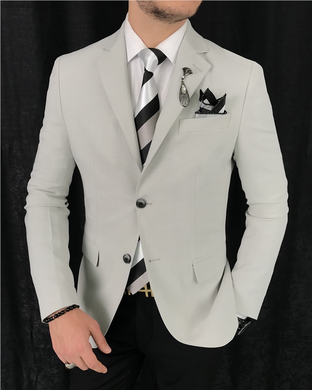 İtalyan stil blazer erkek tek ceket Gri T7691