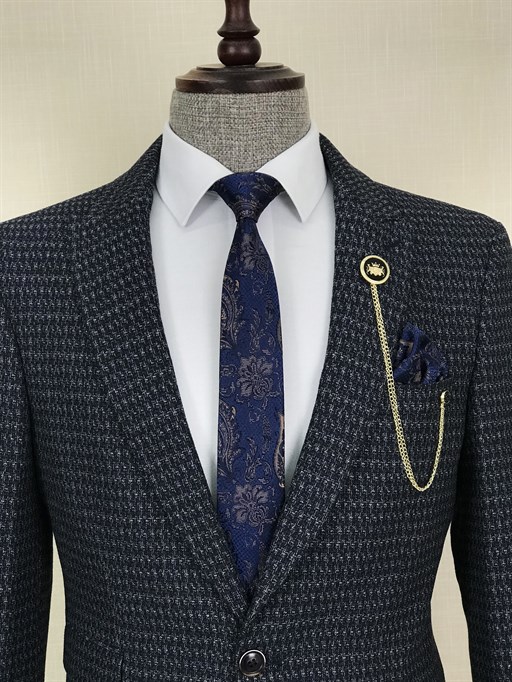 İtalyan stil blazer erkek tek ceket Lacivert T8790