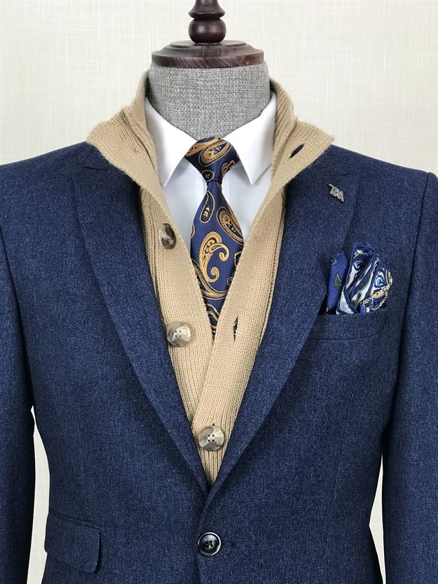 İtalyan stil blazer erkek tek ceket Lacivert   T8802