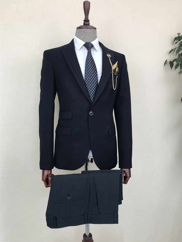İtalyan stil blazer erkek tek ceket Lacivert T8795