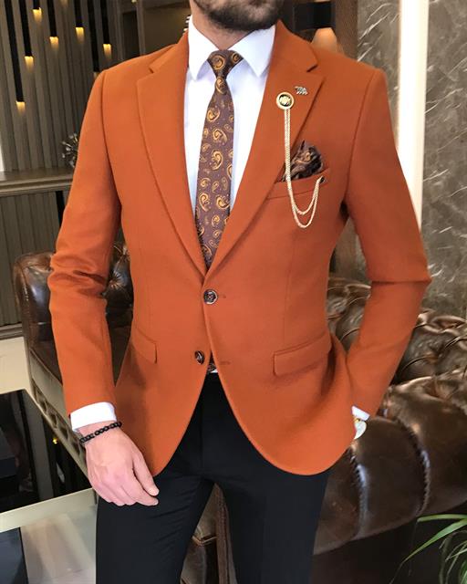 Italian Style Blazer Men's Single Jacket Orange T8797