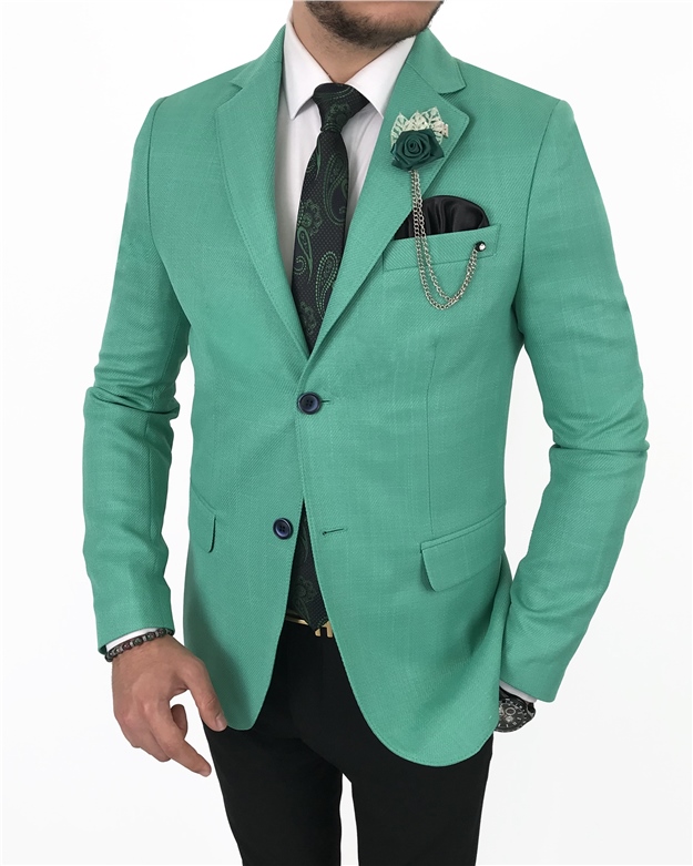 İtalyan stil blazer erkek tek ceket Yeşil T7712