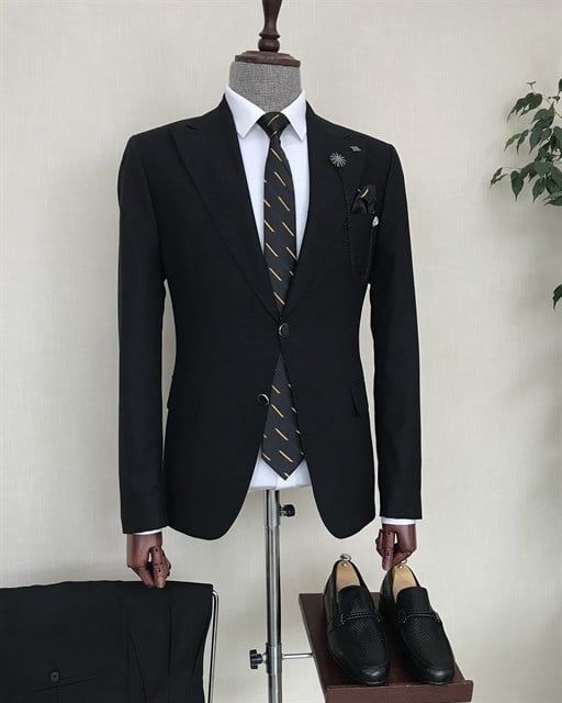 İtalyan stil ceket pantolon takım elbise Siyah T8528