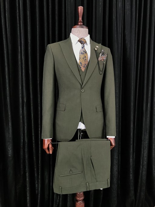İtalyan stil ceket yelek pantolon takım elbise Yeşil T8610