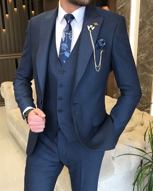 İtalyan stil  ceket yelek pantolon takım elbise Saks T8622