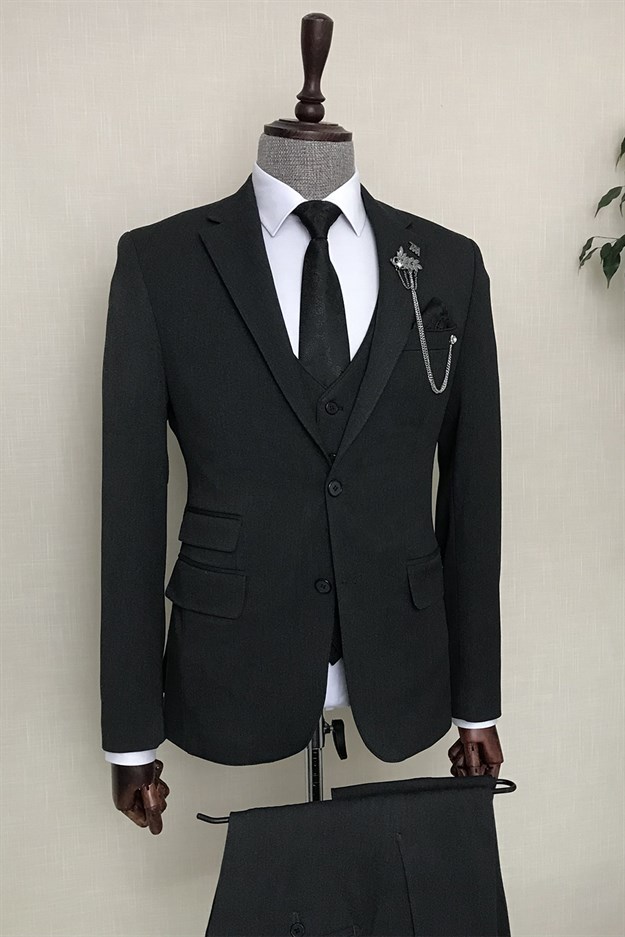 İtalyan stil battal ceket yelek pantolon takım elbise Antrasit T8299