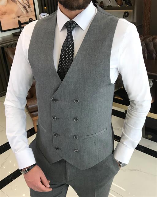 Italian style jacket vest pant suit gray T9085