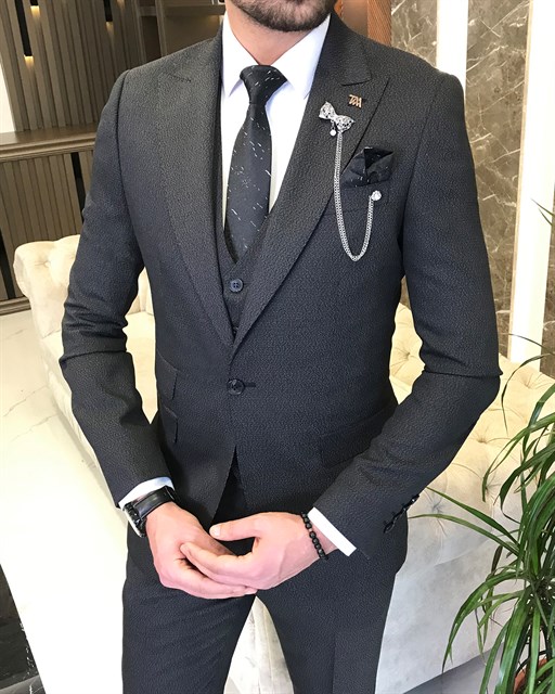 İtalyan stil  ceket yelek pantolon takım elbise Siyah T8627