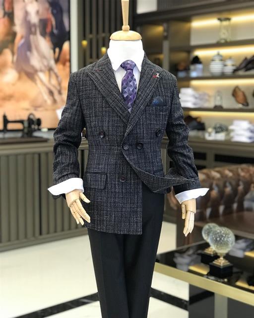Italian style boy wool-blend double-breasted single jacket Black T8880