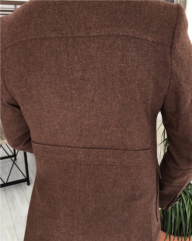 İtalyan stil erkek mono yaka  yün ceket kahverengi  T8057