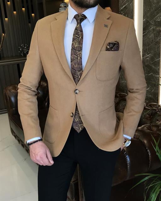 Italian Style Mono Collar Wool Jacket Brown T8061